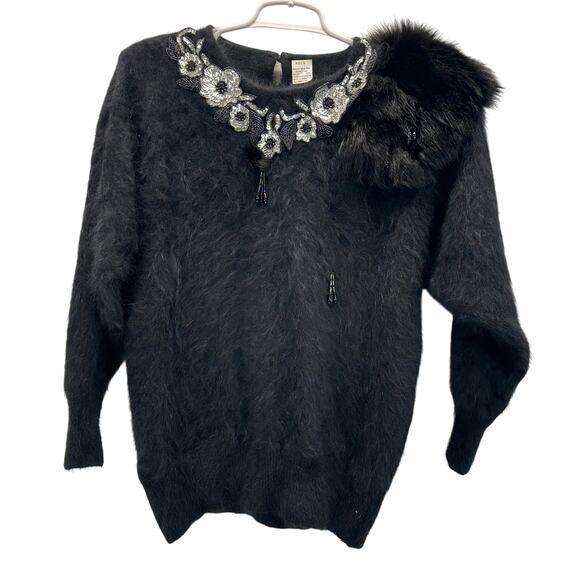 Vintage Kiel's Angora Wool Beaded Sweater Black Large - Picture 1 of 8